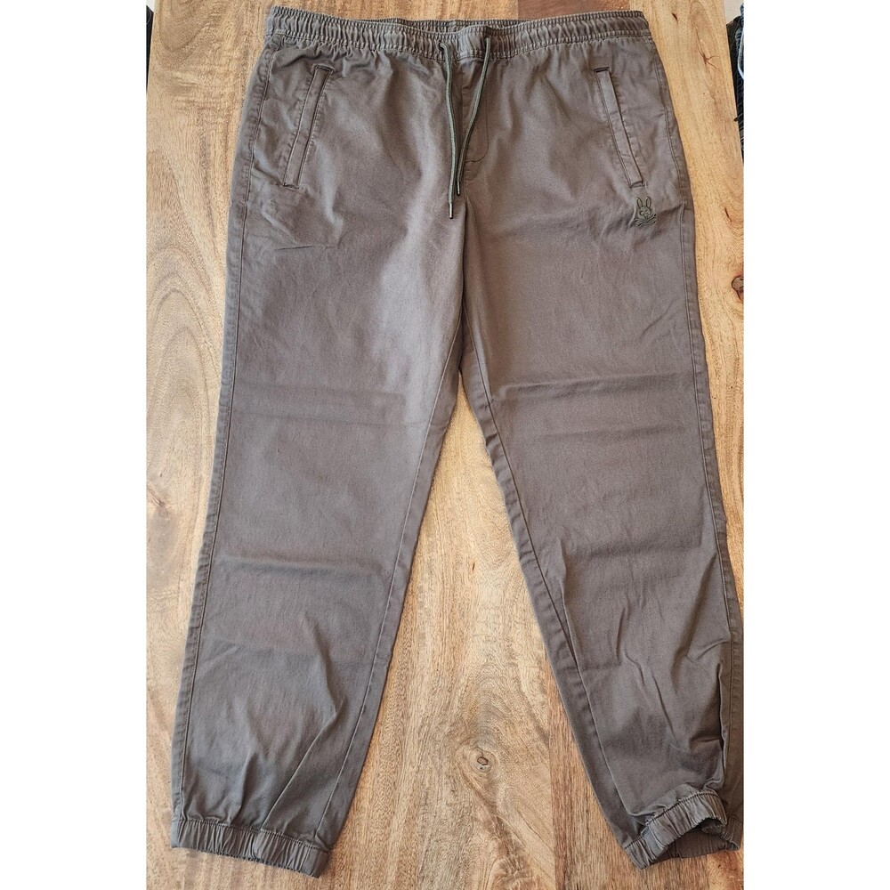 Psycho Bunny Pants Mens XL Green Jogger Elastic Waist Logo Skull Stretch Casual